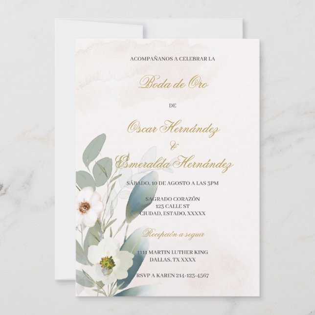 Invitación Boda dorado verde (Anverso)
