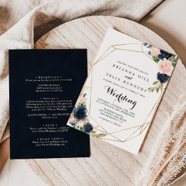 Invitación Boda dorado y frontal floral de invierno geométric