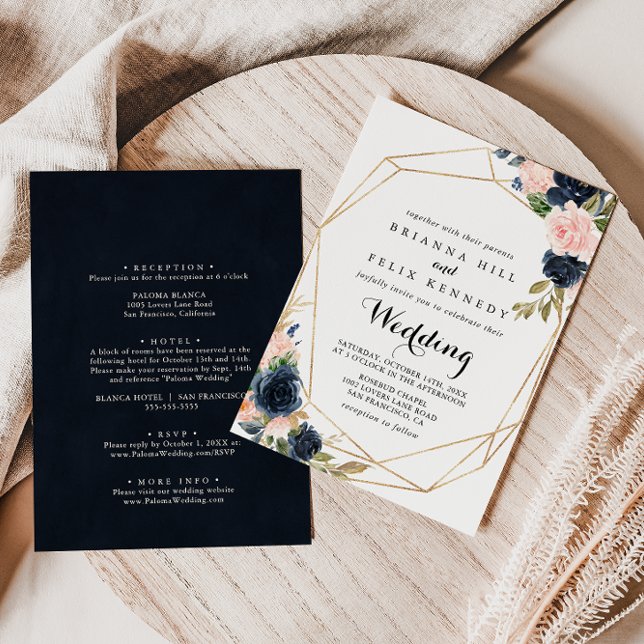 Invitación Boda dorado y frontal floral de invierno geométric (Subido por el creador)