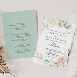 Invitación Boda dorado y frontal floral del follaje verde