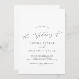 Invitación Boda dorsal de caligrafía plateada delgada