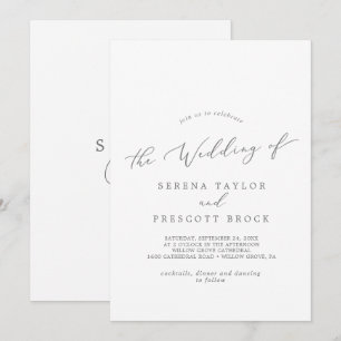Invitación Boda dorsal de caligrafía plateada delgada