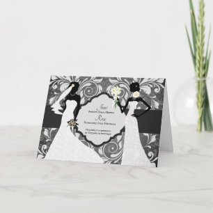 Invitación Boda dos novias blanco negro con gris