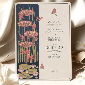 Invitación Boda Dragón Azul Marino Belle Epoque Nouveau