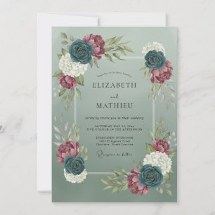Invitación Boda dramática botánica de verde salvia