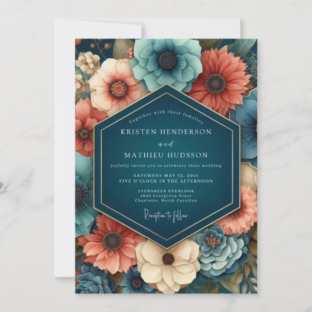 Invitación Boda dramática con paprika zafiro (Anverso)