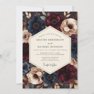 Invitación Boda dramática de Borgoña e Índigo
