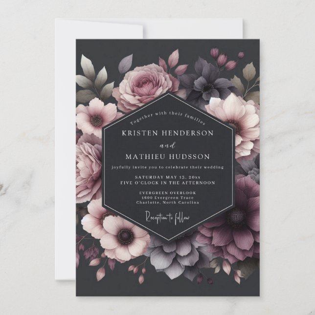 Invitación Boda dramática de ciruela (Anverso)