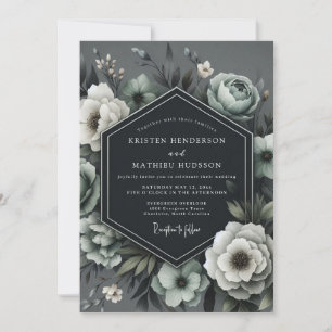Invitación Boda dramática de flora de carbón