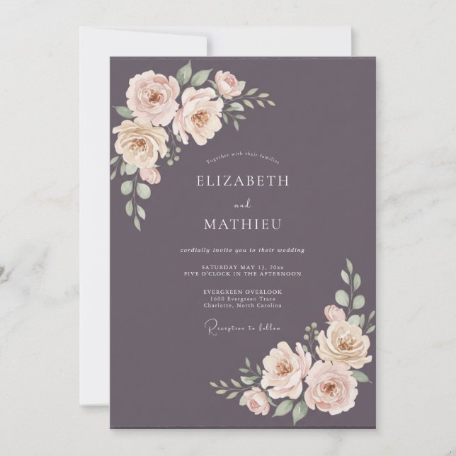 Invitación Boda dramática de invierno con berenjena (Anverso)