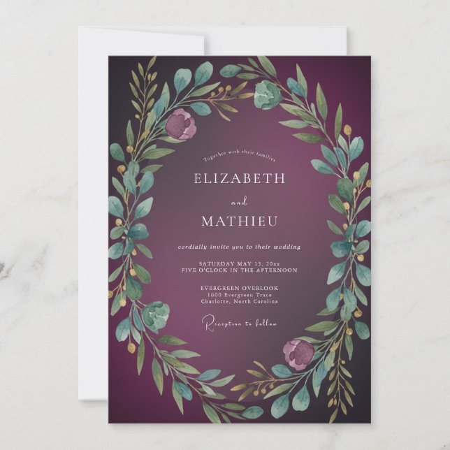 Invitación Boda dramática de invierno con ciruela (Anverso)