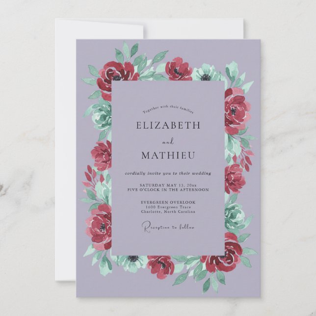 Invitación Boda dramática de invierno con lavanda (Anverso)