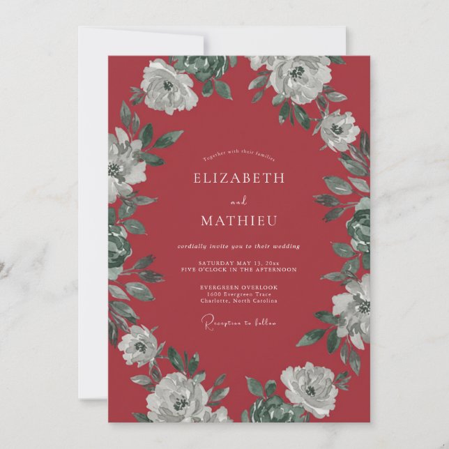 Invitación Boda dramática de invierno con rojo arándano (Anverso)