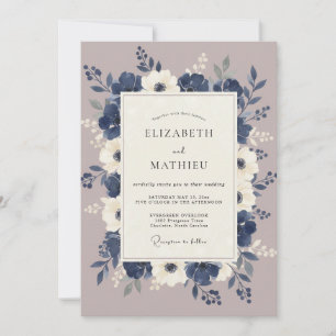 Invitación Boda dramática de invierno en azul marino