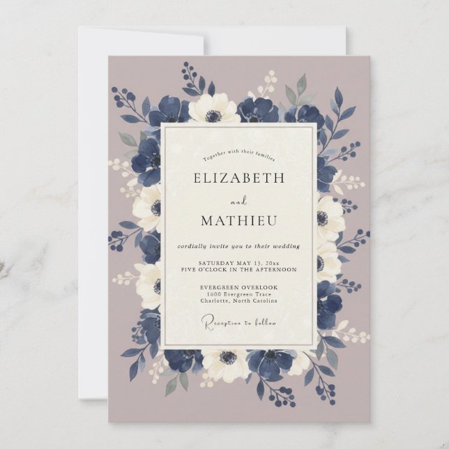 Invitación Boda dramática de invierno en azul marino (Anverso)