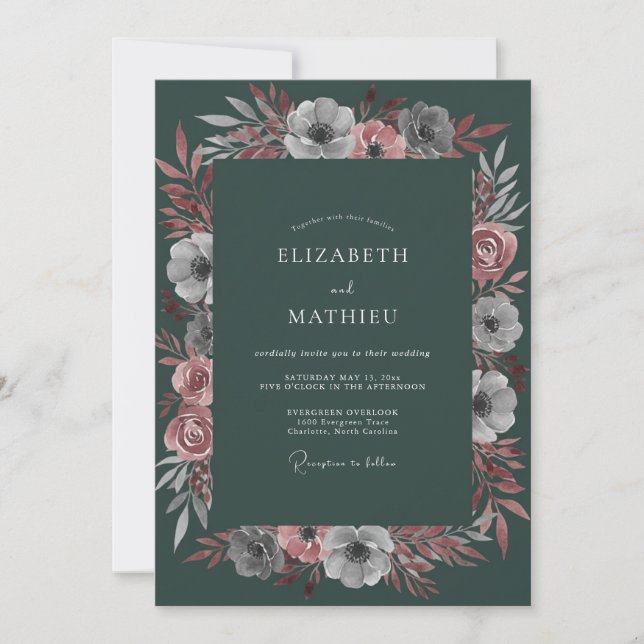 Invitación Boda dramática de invierno en verde esmeralda (Anverso)