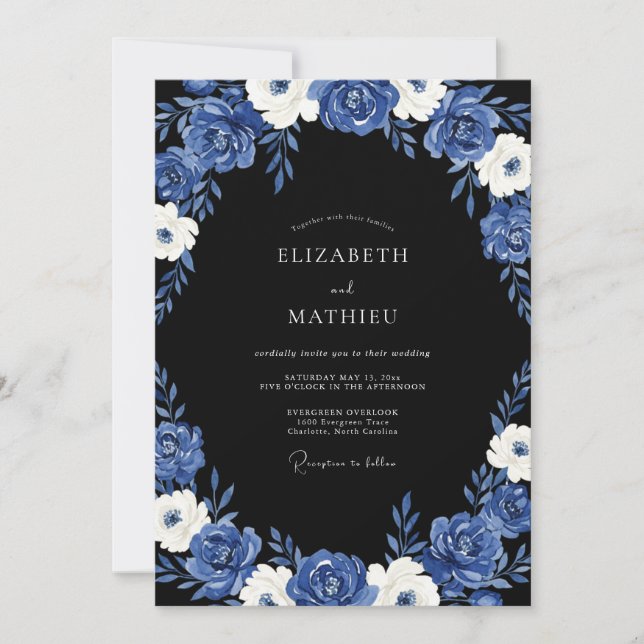 Invitación Boda dramática de noche azul real (Anverso)