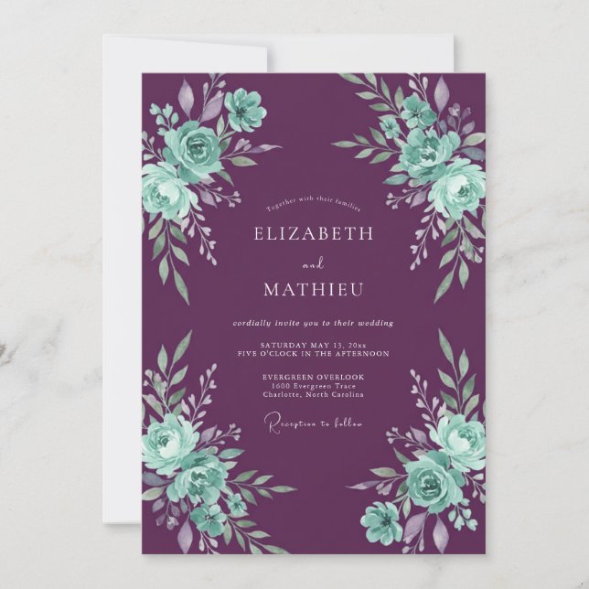 Invitación Boda dramática de noche de ciruela (Anverso)
