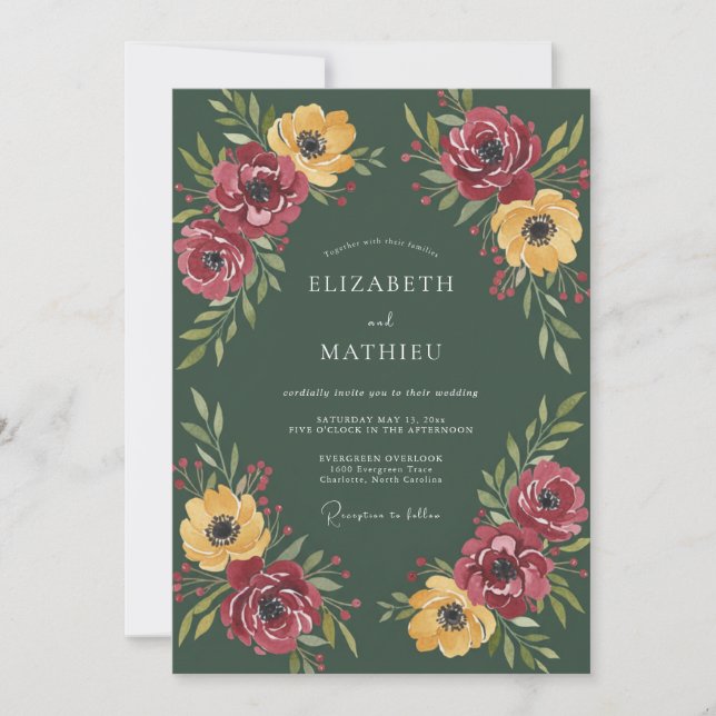 Invitación Boda dramática de otoño en verde musgo (Anverso)