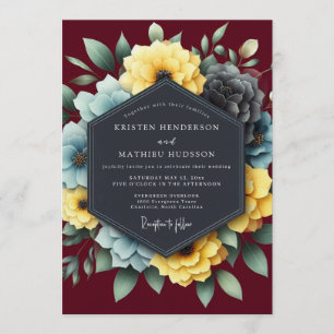 Invitación Boda dramática flor de Borgoña y pizarra
