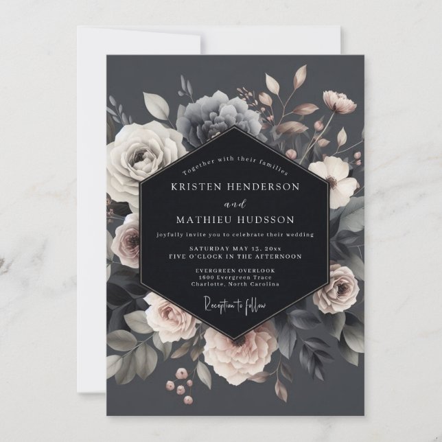 Invitación Boda dramática Flora Slate (Anverso)