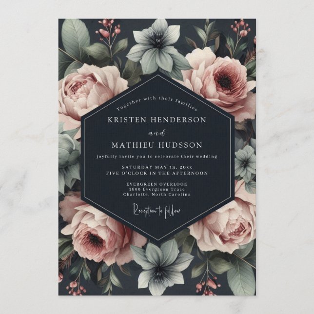 Invitación Boda dramática Rosa Pizarra (Anverso)