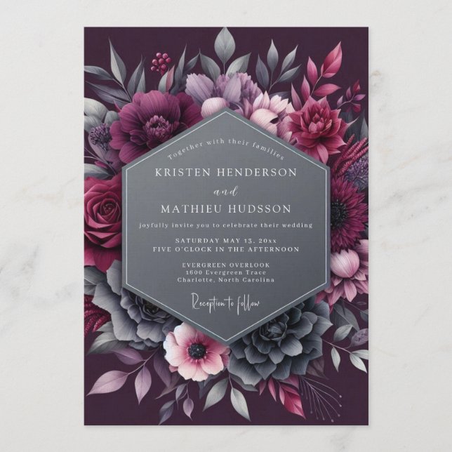 Invitación Boda dramática y temperamental de ciruela (Anverso)