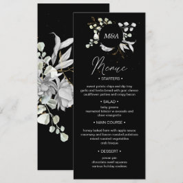 Invitación boda dramático de oro plateado floral Cena Menú