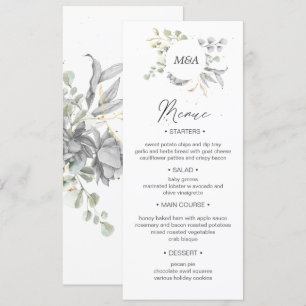 Invitación boda dramático de oro plateado floral Cena Menú