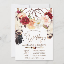 Invitación Boda Dreamcatcher Boho Rosa de Rubor y Peach
