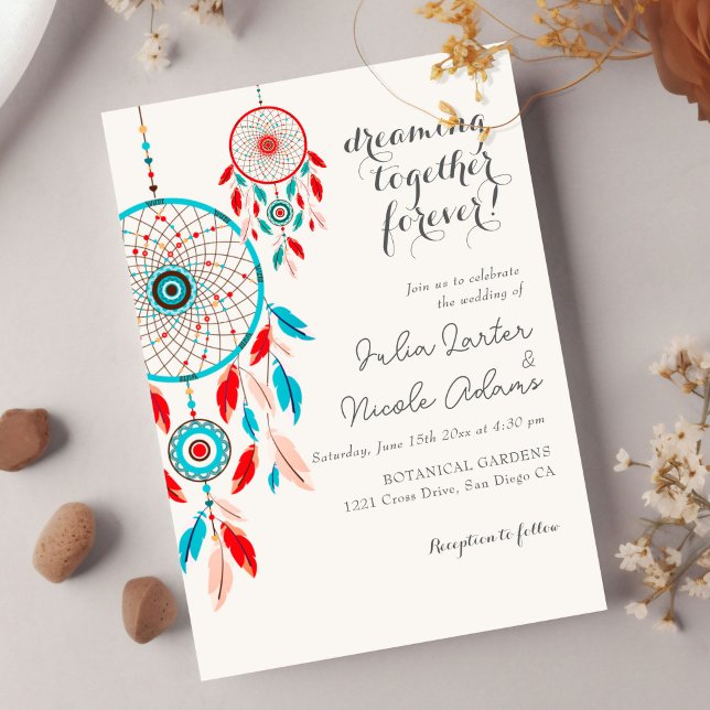 Invitación Boda Dreamcatcher tribal boho con plumas (Subido por el creador)