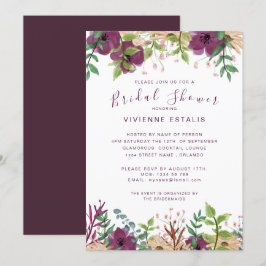 Invitación Boda ducha de novia Borgoña frontera floral