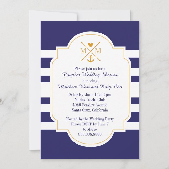 Invitación Boda  Ducha de Novias Monograma Náutico (Anverso)