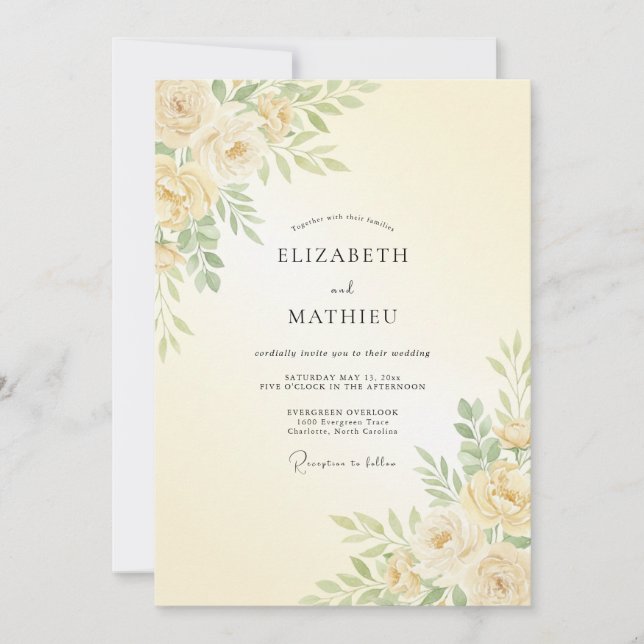 Invitación Boda Dulce de Primavera Amarillo Pálido (Anverso)