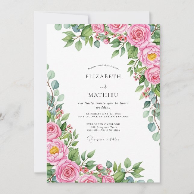 Invitación Boda Dulce Rosa de Primavera (Anverso)