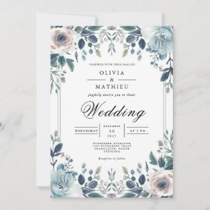 Invitación Boda Dusky Blue Botanical Floral