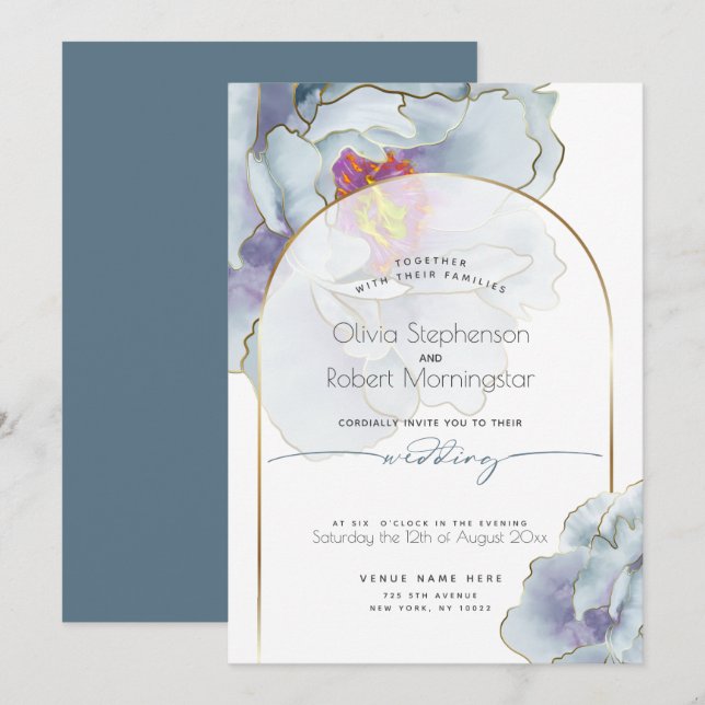 Invitación BODA | Duste Blue Tropical Peony (Anverso / Reverso)