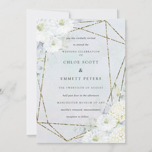 Invitación Boda Dusty Blue Floral Blue (Anverso)