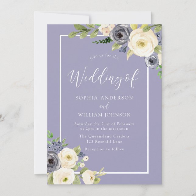 Invitación Boda Dusty Blue Floral Blue (Anverso)
