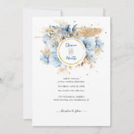 Invitación Boda Dusty Blue Floral Gold