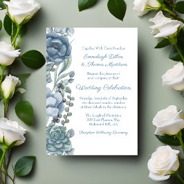 Invitación Boda Dusty Blue Floral Succulent