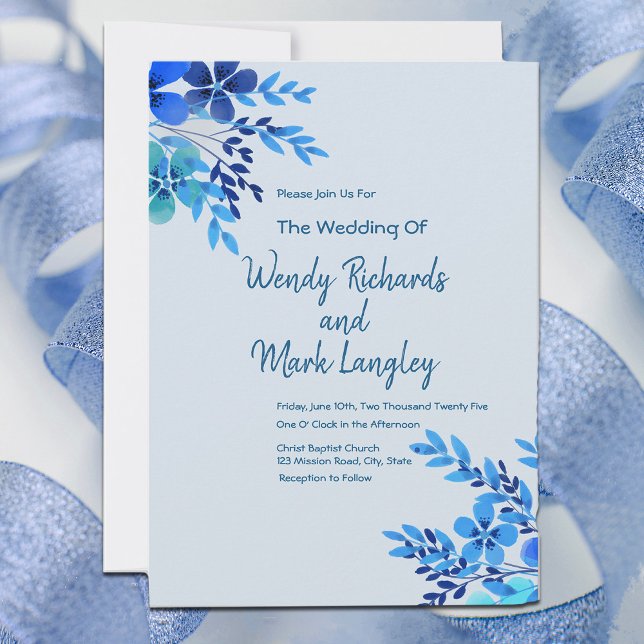 Invitación Boda Dusty Blue Floral Watercolor (Subido por el creador)