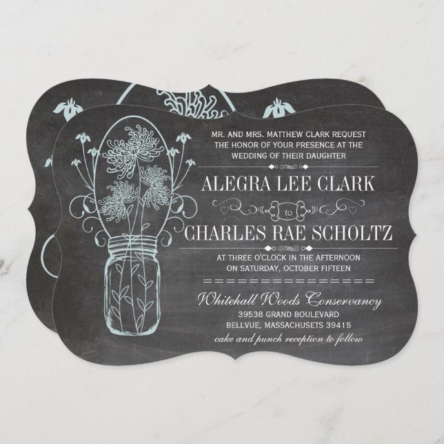 Invitación Boda Dusty Blue Mason Jar Chalkboard (Anverso / Reverso)