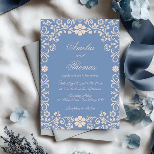Invitación Boda Dusty Blue Mexican Talavera (Subido por el creador)