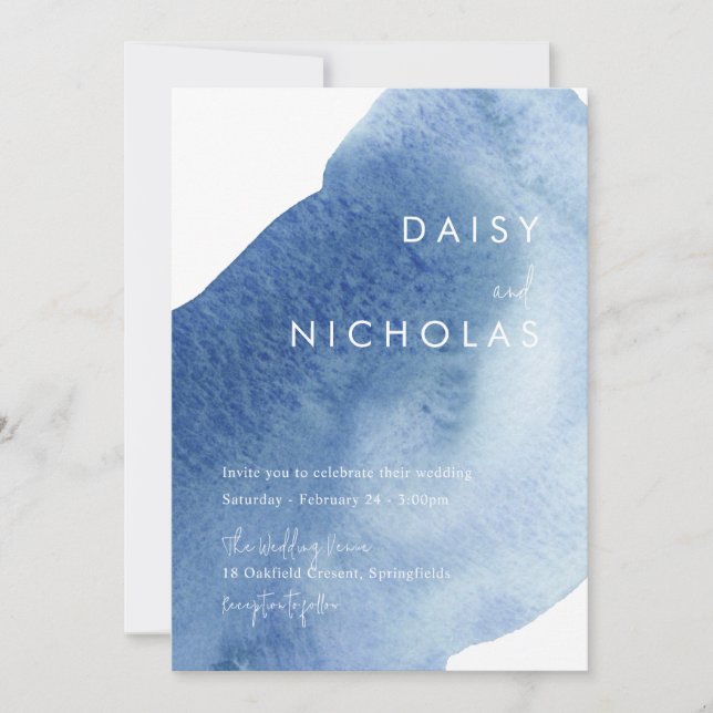 Invitación Boda Dusty Blue Modern Watercolor (Anverso)