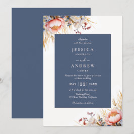 Invitación Boda Dusty Blue & Rubor Pink Floral Watercolor