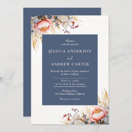 Invitación Boda Dusty Blue & Rubor Pink Floral Watercolor