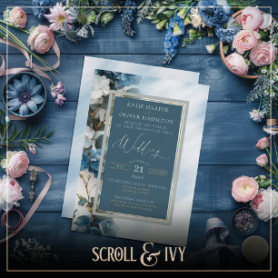 Invitación Boda Dusty Blue & Silver Floral Elegance