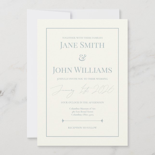 Invitación Boda Dusty Blue Timeless 5x7 (Anverso)