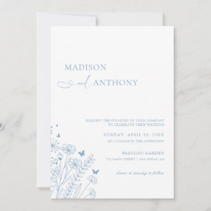 Invitación Boda Dusty Blue Wildflower minimalista